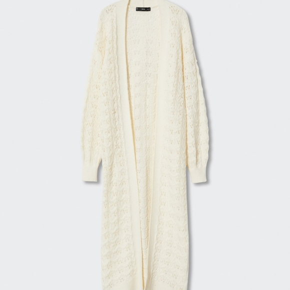 Mango Open Front Weave Beige Maxi Duster Sweater Long Knit Soft Womens Small - Picture 2 of 13